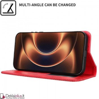 Dirbtinės odos atverčiamas dėklas su skyreliais - raudonas (Xiaomi 17 Ultra)